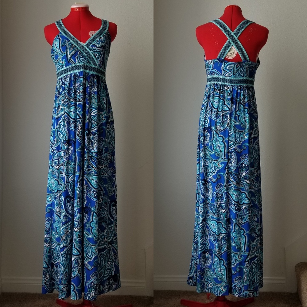 Blue patterned INC maxi dress, medium